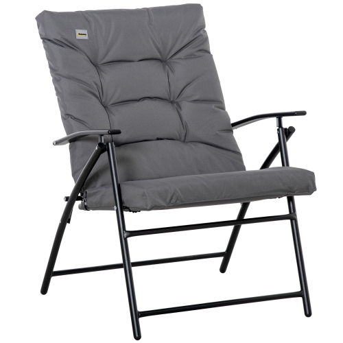Outsunny Foldable Lounge Chair, Fabric Upholstered Recliner, Outdoor Lounger with Armrest, Metal Frame Camping Beach Chair for Poolside, Deck,