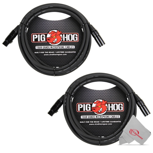 Pig Hog 8mm XLR Microphone Cable Male to Female 10 Ft Fully Balanced Premium Mic Cable - 2 Units