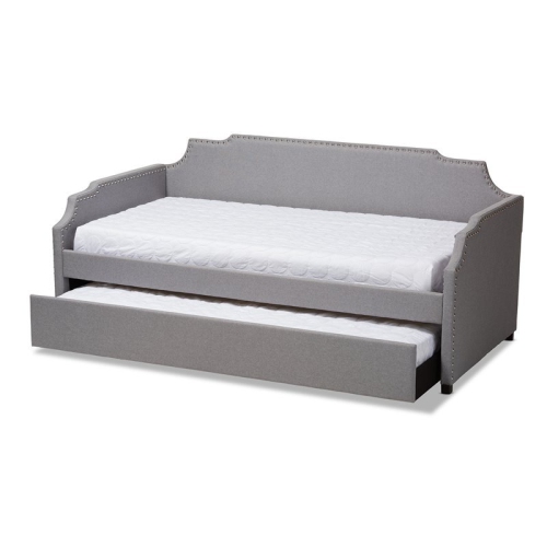 Bowery Hill Grey Upholstered Twin Size Sofa Daybed with Trundle Bed