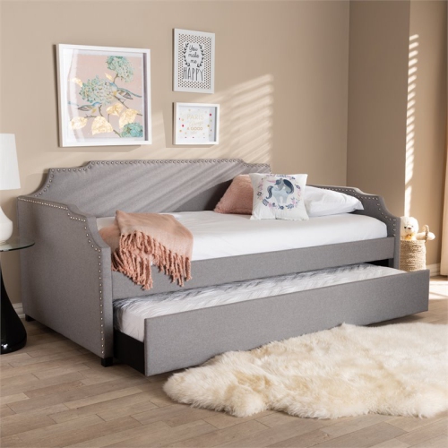 Bowery Hill Grey Upholstered Twin Size Sofa Daybed with Trundle Bed