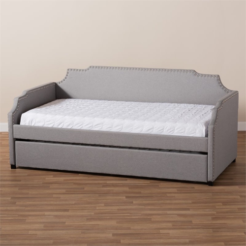 Bowery Hill Grey Upholstered Twin Size Sofa Daybed with Trundle Bed