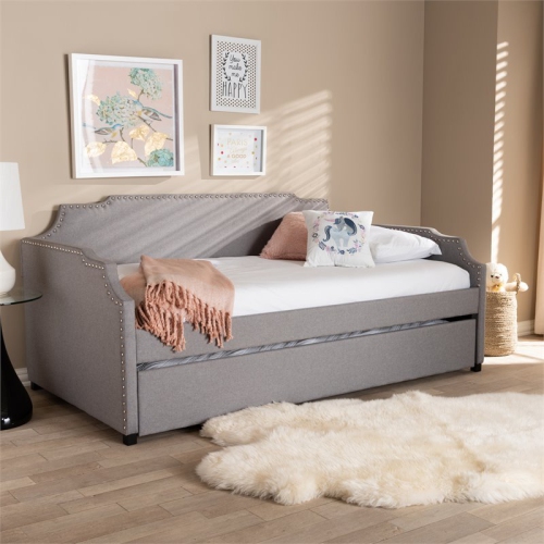 Bowery Hill Grey Upholstered Twin Size Sofa Daybed with Trundle Bed