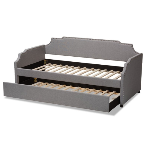 Bowery Hill Grey Upholstered Twin Size Sofa Daybed with Trundle Bed