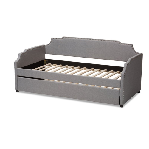 Bowery Hill Grey Upholstered Twin Size Sofa Daybed with Trundle Bed