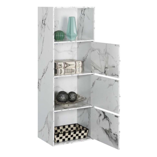 Xtra Storage 3 Door Cabinet in White Faux Marble Wood Finish