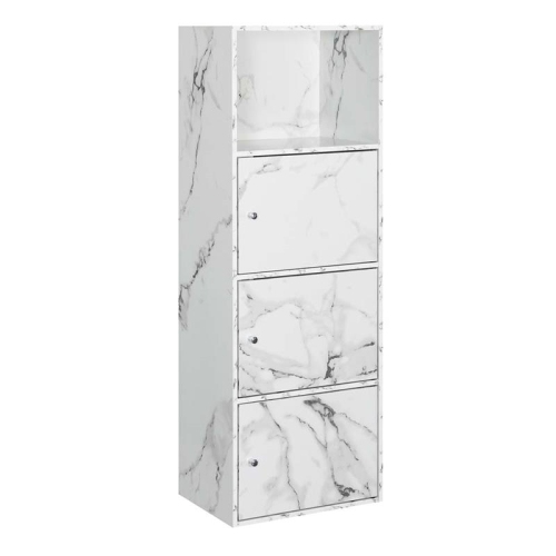 Xtra Storage 3 Door Cabinet in White Faux Marble Wood Finish