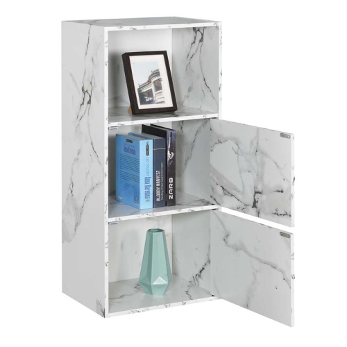 Xtra Storage 2 Door Cabinet in White Faux Marble Wood Finish