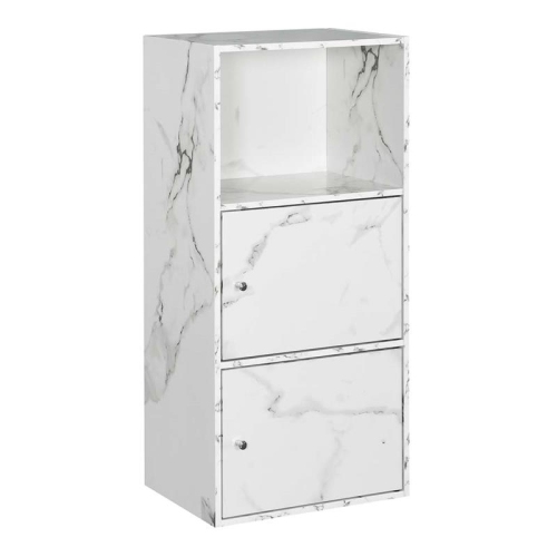 Xtra Storage 2 Door Cabinet in White Faux Marble Wood Finish