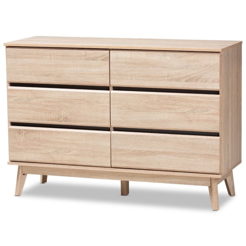 BOWERY HILL  6 Drawer Modern Dresser In Light Oak And Dark Grey