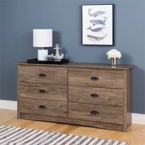 Wright Home Transitional Wood 6 Drawer Dresser in Drifted Gray