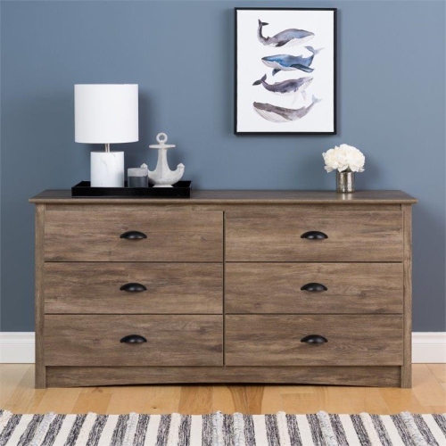 Wright Home Transitional Wood 6 Drawer Dresser in Drifted Gray