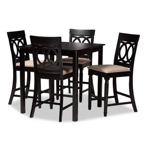 Baxton Studio Verina Sand Upholstered Espresso Wood 5-piece Pub Set