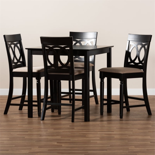 Bowery Hill Sand Upholstered Espresso Wood 5-piece Pub Set