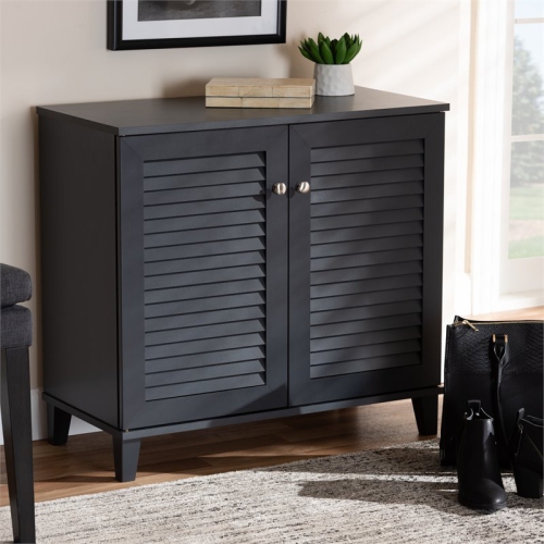 Bowery Hill Contemporary Wood 4-Shelf Shoe Cabinet in Dark Gray
