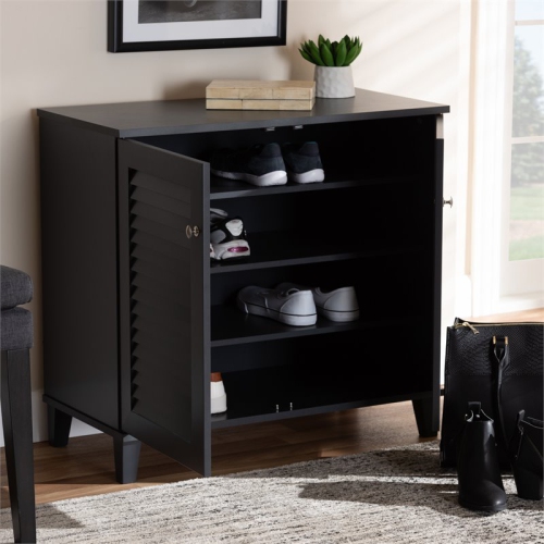 Bowery Hill Contemporary Wood 4-Shelf Shoe Cabinet in Dark Gray
