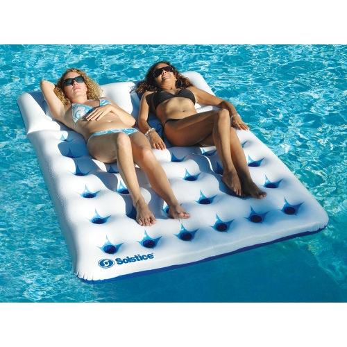 76-Inch Inflatable White and Blue 18 Pockets Dual Window Pool Air Mattress