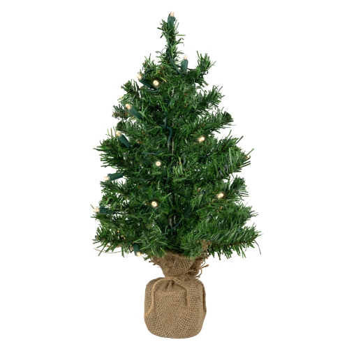 NORTHLIGHT  18" Pre-Lit Two-Tone Pine Artificial Christmas Tree In Burlap, Clear Led Lights In Green