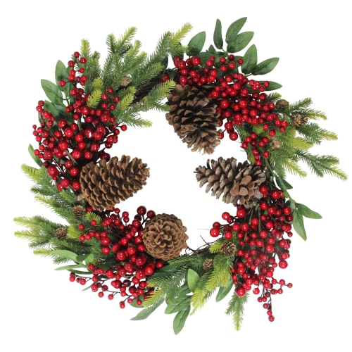 NORTHLIGHT  Pine Cone And Berry Artificial Christmas Wreath, 22-Inch, Unlit