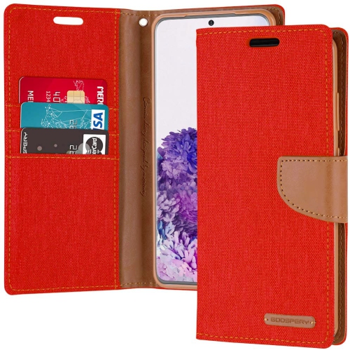 TopSave Goospery CANVAS Card Holder Tissu Folio Wallet Flip Case pour Samsung Galaxy A33 5G, Rouge