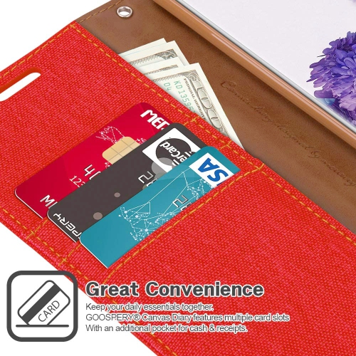 TopSave Goospery CANVAS Card Holder Tissu Folio Wallet Flip Case pour Samsung Galaxy A33 5G, Rouge
