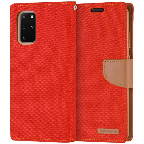 TopSave Goospery CANVAS Card Holder Tissu Folio Wallet Flip Case pour Samsung Galaxy A33 5G, Rouge