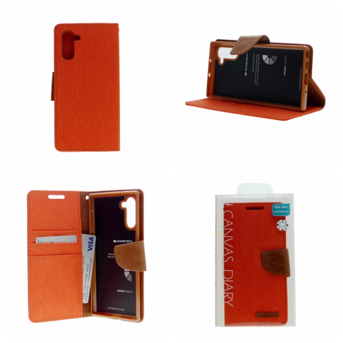 TopSave Goospery CANVAS Card Slot w/Magnetic Clip Denim Cloth Folio Wallet Flip Samsung Galaxy A13 5G, Orange
