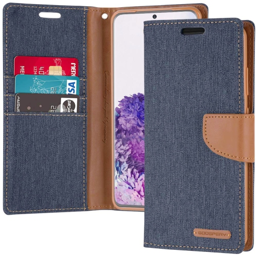 TopSave Goospery CANVAS Card Slot w/Magnetic Clip Denim Cloth Folio Wallet Flip Samsung Galaxy A33 5G, Navy Blue