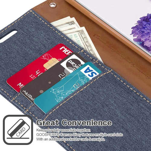 TopSave Goospery CANVAS Card Slot w/Magnetic Clip Denim Cloth Folio Wallet Flip Samsung Galaxy A33 5G, Navy Blue