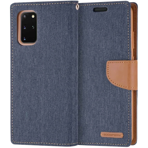 TopSave Goospery CANVAS Card Slot w/Magnetic Clip Denim Cloth Folio Wallet Flip Samsung Galaxy A33 5G, Navy Blue