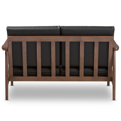 Bowery Hill Faux Leather Loveseat in Black and Walnut Brown