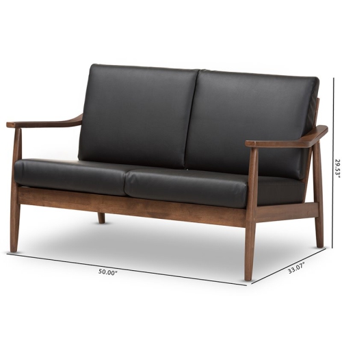 Bowery Hill Faux Leather Loveseat in Black and Walnut Brown