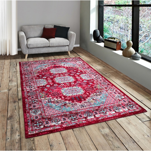 A2Z Amsterdam 167 Rug Red Abstract Oriental Geometric Colorful Brushed Pattern Modern Contemporary Small Bedroom Area Rug Tapis Carpet