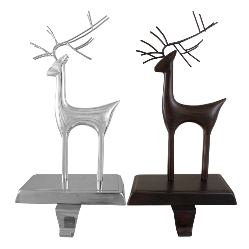 Image 1 de 6.. Ensemble de 2 porte-bas de Noël, renne au fini bronze huilé et argent