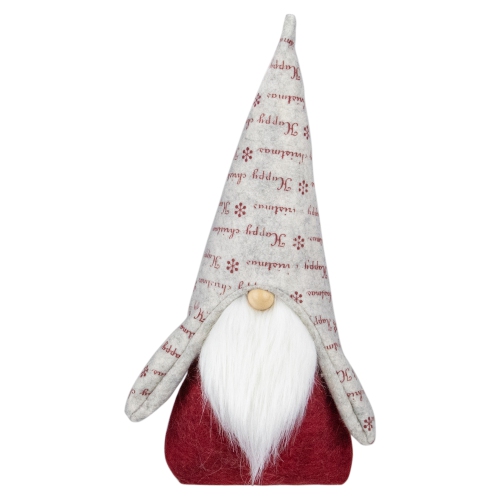NORTHLIGHT  12" And Gray 'happy Christmas' Gnome Figure In Red