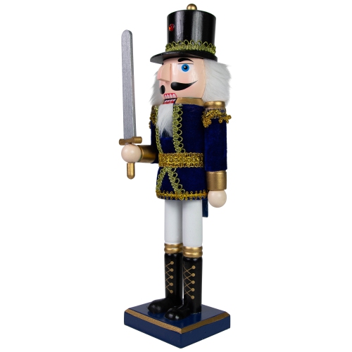 14" Blue and White Christmas Nutcracker Soldier with Sword Tabletop Decor