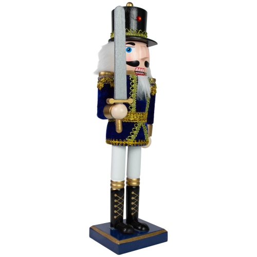 14" Blue and White Christmas Nutcracker Soldier with Sword Tabletop Decor