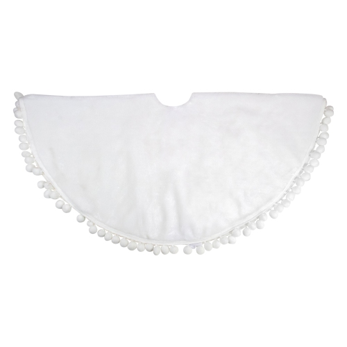 Image 1 of 5.. 36" White Christmas Tree Skirt With a Pom Pom Border and Tie Backs