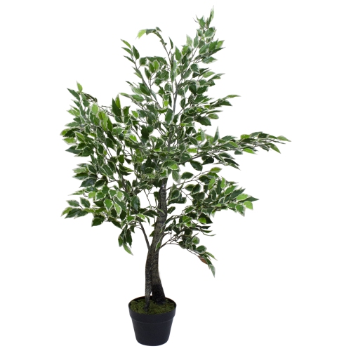 Image 1 of 6.. 47" Artificial Variegated Green and Ivory Leaf Ficus Potted Plant