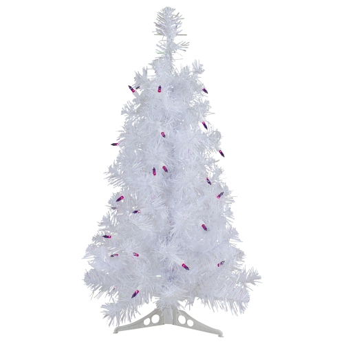 2' Pre-lit Rockport White Pine Artificial Christmas Tree, Purple Lights