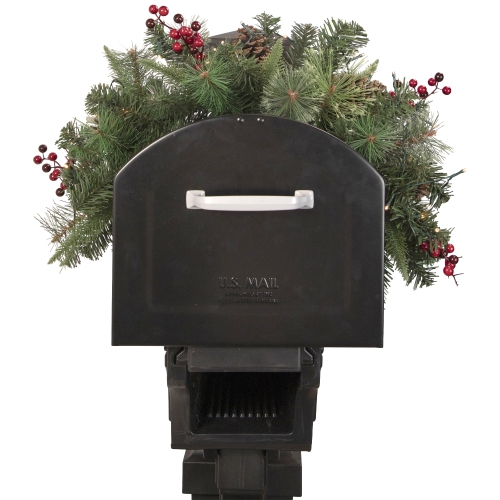 36" Pre-lit Decorated Pine Cone and Berries Artificial Christmas Mailbox Swag