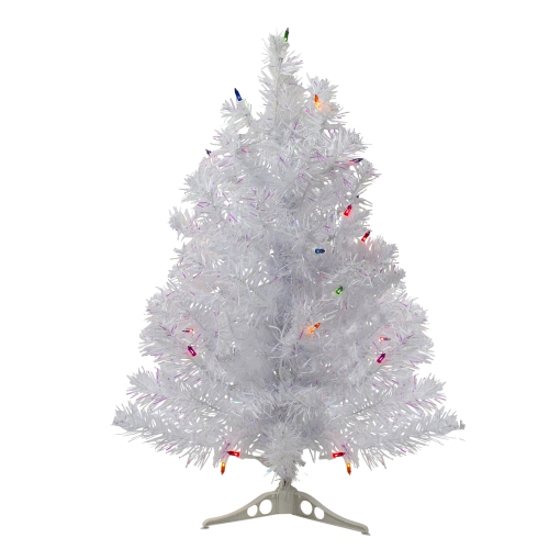 2' Pre-lit Rockport White Pine Artificial Christmas Tree, Multi Lights