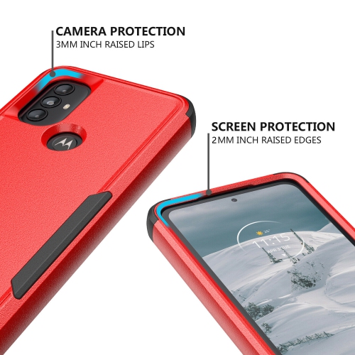 【CSmart】 Dual Layers Heavy Duty Rubber Armor Bumper Hard Case Cover for Motorola Moto G Power 2022 / G Play 2023, Red