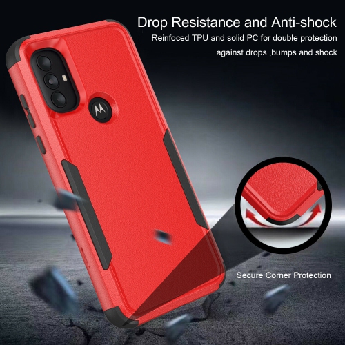 【CSmart】 Dual Layers Heavy Duty Rubber Armor Bumper Hard Case Cover for Motorola Moto G Power 2022 / G Play 2023, Red