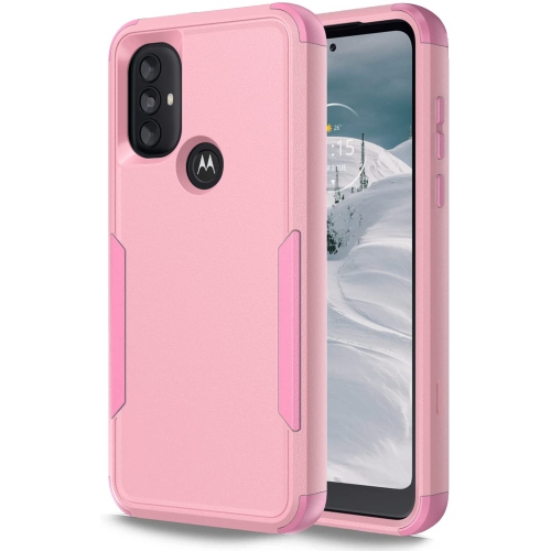 【CSmart】 Dual Layers Heavy Duty Rubber Armor Bumper Hard Case Cover for Motorola Moto G Power 2022 / G Play 2023, Pink