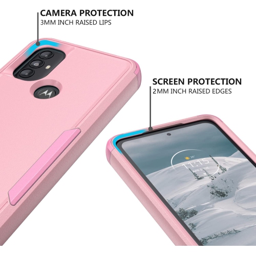【CSmart】 Dual Layers Heavy Duty Rubber Armor Bumper Hard Case Cover for Motorola Moto G Power 2022 / G Play 2023, Pink