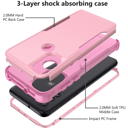 【CSmart】 Dual Layers Heavy Duty Rubber Armor Bumper Hard Case Cover for Motorola Moto G Power 2022 / G Play 2023, Pink
