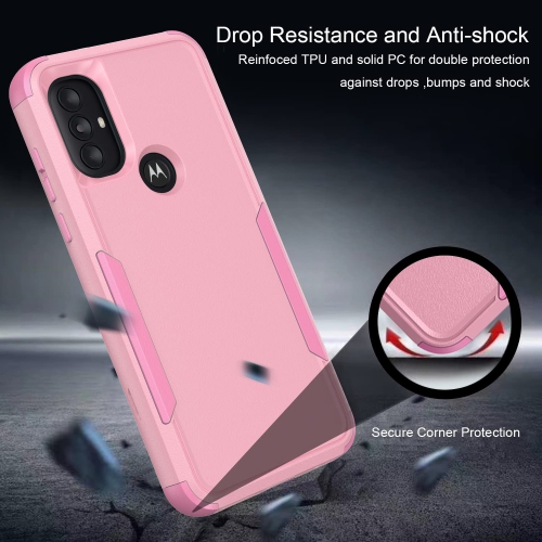 【CSmart】 Dual Layers Heavy Duty Rubber Armor Bumper Hard Case Cover for Motorola Moto G Power 2022 / G Play 2023, Pink