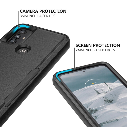 【CSmart】 Dual Layers Heavy Duty Rubber Armor Bumper Hard Case Cover for Motorola Moto G Power 2022 / G Play 2023, Black