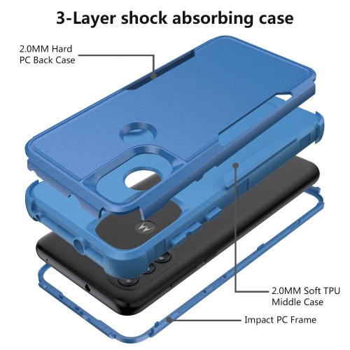 【CSmart】 Dual Layers Heavy Duty Rubber Armor Bumper Hard Case Cover for Motorola Moto G Power 2022 / G Play 2023, Navy