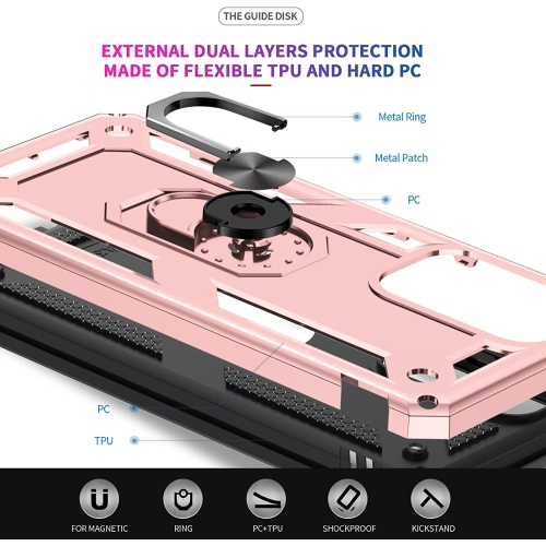 【CSmart】 Anti-Drop Hybrid Magnetic Hard Armor Case with Ring Holder for Samsung Galaxy A33 5G, Rose Gold